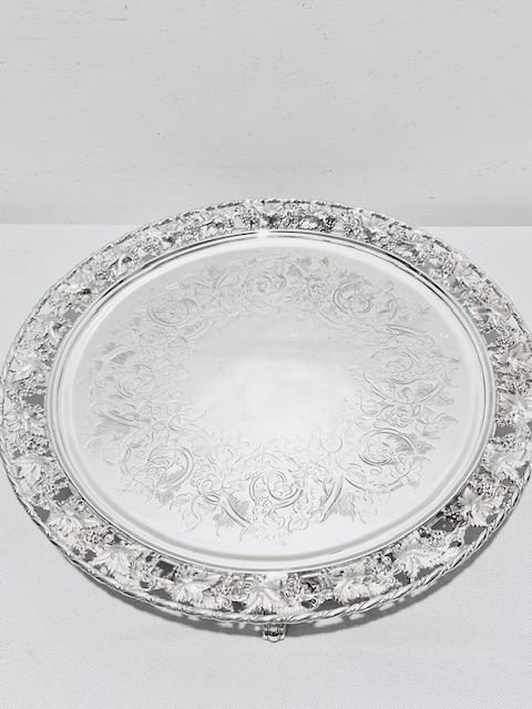 Smart Antique Silver Plated Salver with Wide Cast Border