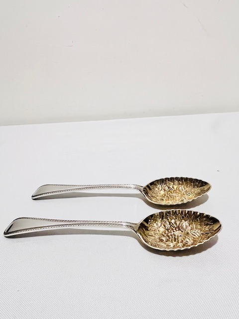 Boxed Pair of Antique Silver Plated Berry Spoons