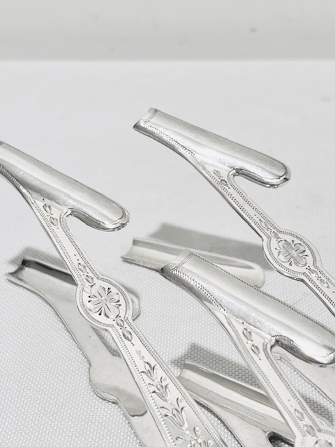 Set of Six Antique Silver Plated Asparagus Tongs