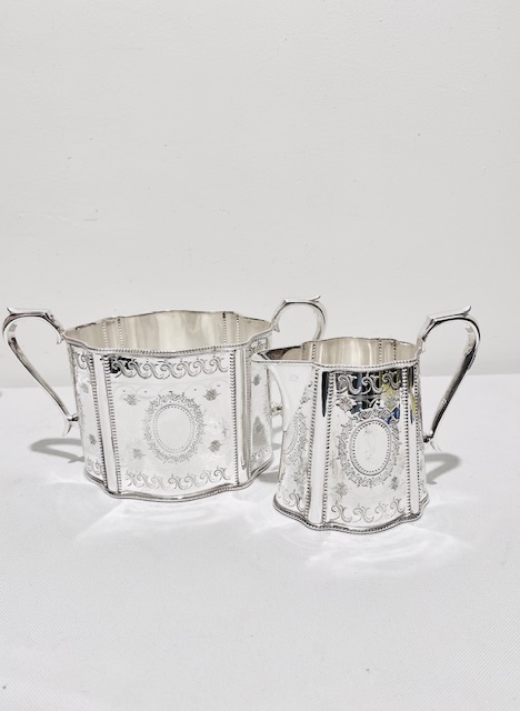 Antique Silver Plated Three Piece Can Shaped Tea Set
