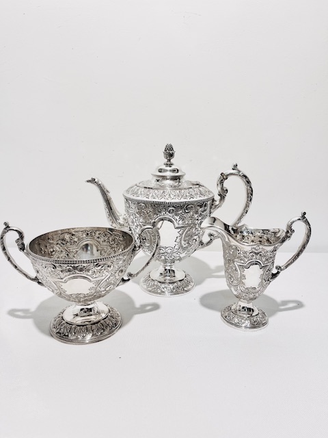 Handsome Antique Silver Plated Tea Set with Acorn Finial
