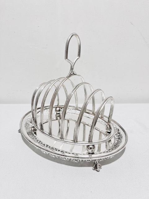 Large Antique Silver Plated Toast Rack with Removable Oval Base Tray (c.1880)