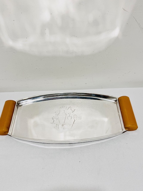 Vintage Silver Plated Cocktail Tray with Bakelite Handles (c.1930)