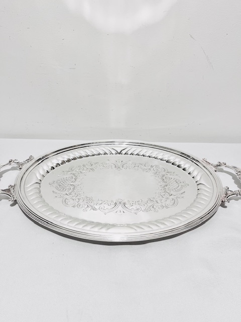 Antique Silver Plated Tray with Ornately Decorated Side Handles with Scrolls and Shells