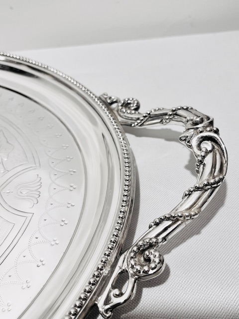 Antique Oval Silver Plated Tray with Two Looped Handles