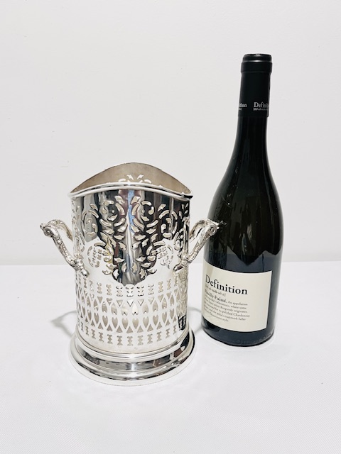 Antique Silver Plated Wine Bottle Stand with Plain Pedestal Base