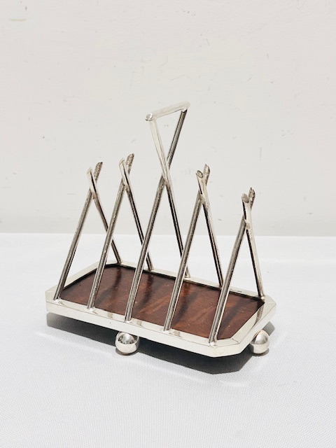Antique Silver Plated and Oak Toast Rack (c.1920)