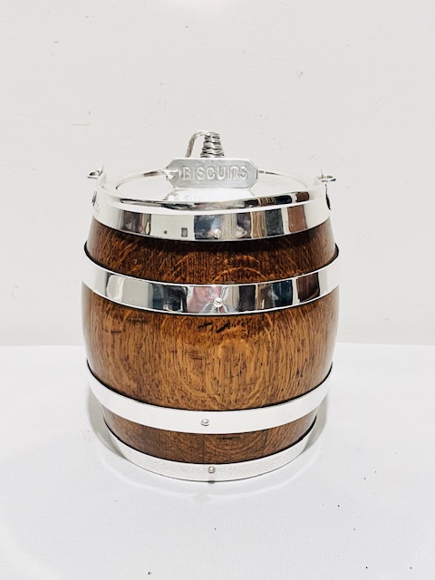 Vintage Silver Plated and Oak Biscuit or Ice Barrel