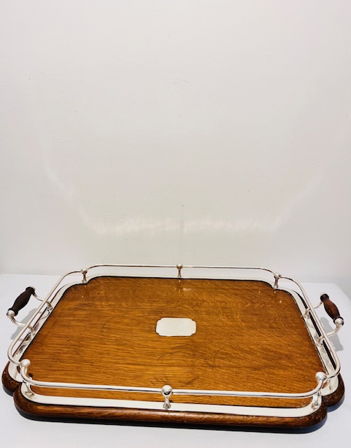 Smart Antique Oak and Silver Plated Gallery Tray