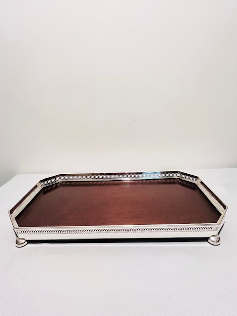 Antique Silver Plated and Mahogany Gallery Tray (c.1900)