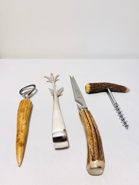 Set of Vintage Silver Plate and Antler Handled Bar Tools