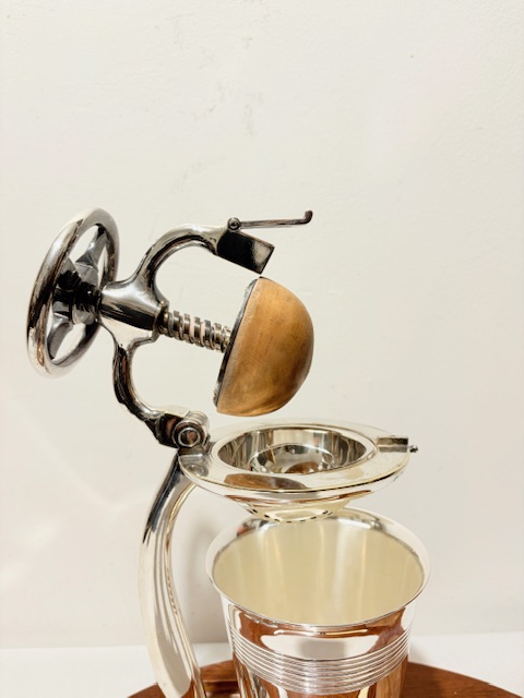 Antique Silver Plated and Oak Juicer or Lemon Squeezer