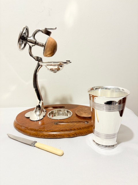 Antique Silver Plated and Oak Juicer or Lemon Squeezer