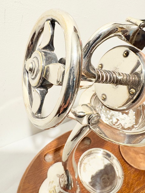 Antique Silver Plated and Oak Juicer or Lemon Squeezer