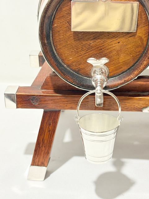 Three Rare Antique Silver Plated and Oak Brandy Whisky or Port Barrels