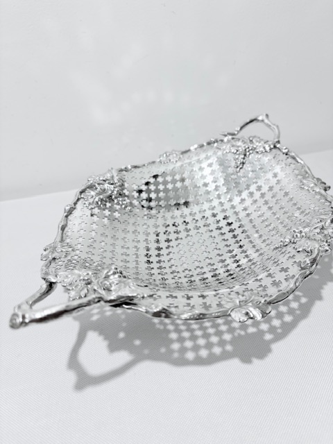Attractive Antique Silver Plated Basket with Realistic Vine Handles