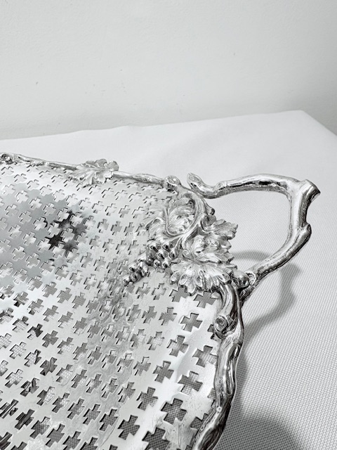 Attractive Antique Silver Plated Basket with Realistic Vine Handles