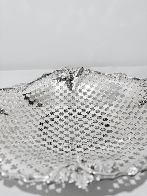 Attractive Antique Silver Plated Basket with Realistic Vine Handles