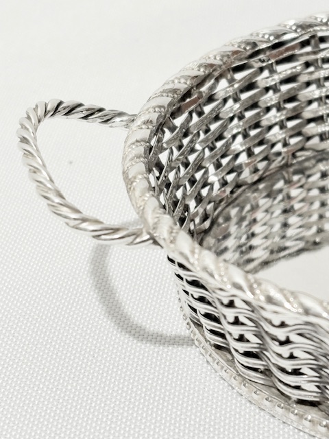 Small Circular Antique Silver Plated Basket with Rope Twist Handles
