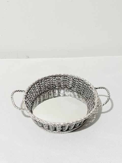 Small Circular Antique Silver Plated Basket with Rope Twist Handles