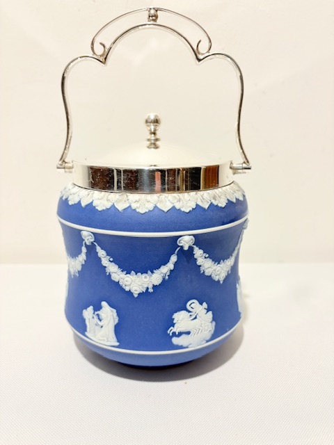 Antique Silver Plated and Ceramic Wedgwood Biscuit Box