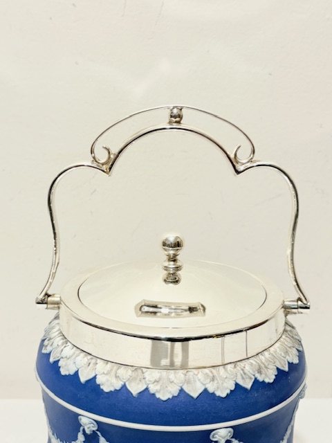 Antique Silver Plated and Ceramic Wedgwood Biscuit Box
