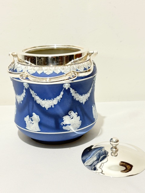 Antique Silver Plated and Ceramic Wedgwood Biscuit Box