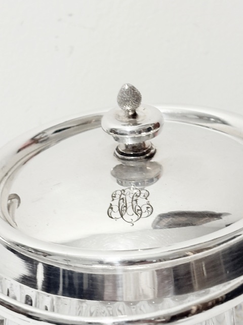 Antique Silver Plated and Cut Glass Biscuit Barrel with Swing Handle