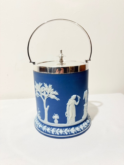 Antique Silver Plated and Jasper Ware Biscuit Box