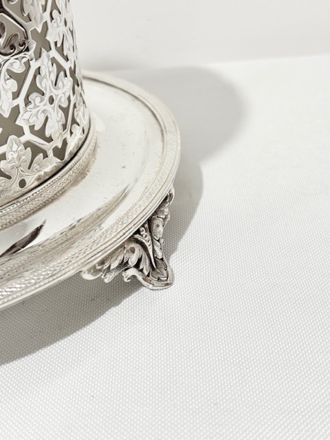 Antique Silver Plated Biscuit Box on a Circular Tray