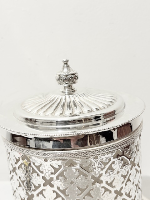 Antique Silver Plated Biscuit Box on a Circular Tray