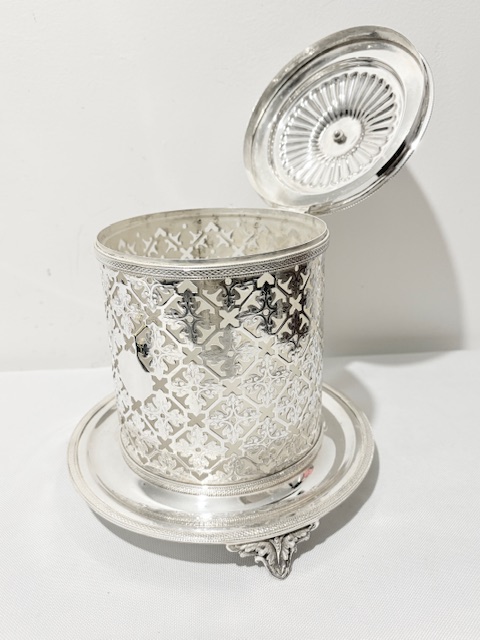 Antique Silver Plated Biscuit Box on a Circular Tray