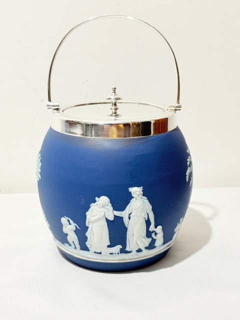 Antique Wedgewood Silver Plated and Jasper Ware Biscuit Box