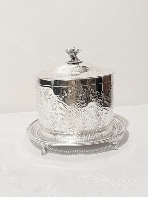 Antique Oval Silver Plated Biscuit Box Engraved with Ferns (c.1880)