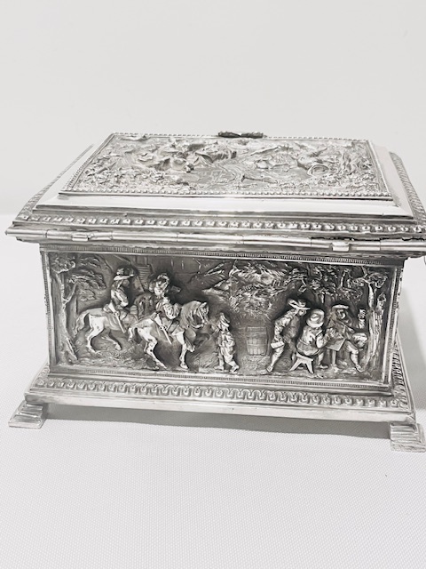 Elaborate Antique Silver Plated Electrotype Box with Farm Scenes