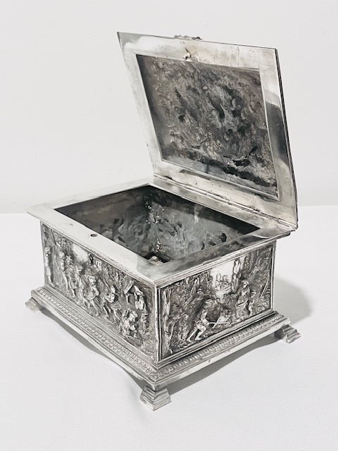 Elaborate Antique Silver Plated Electrotype Box with Farm Scenes