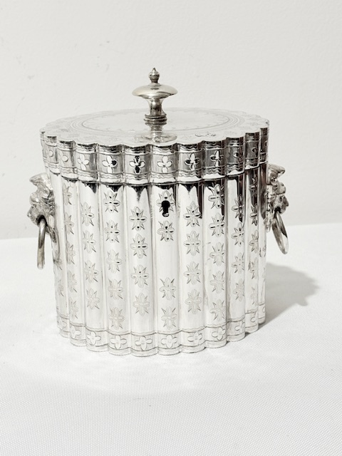 Antique Oval Silver Plated Tea Caddy with Lions Head Handles