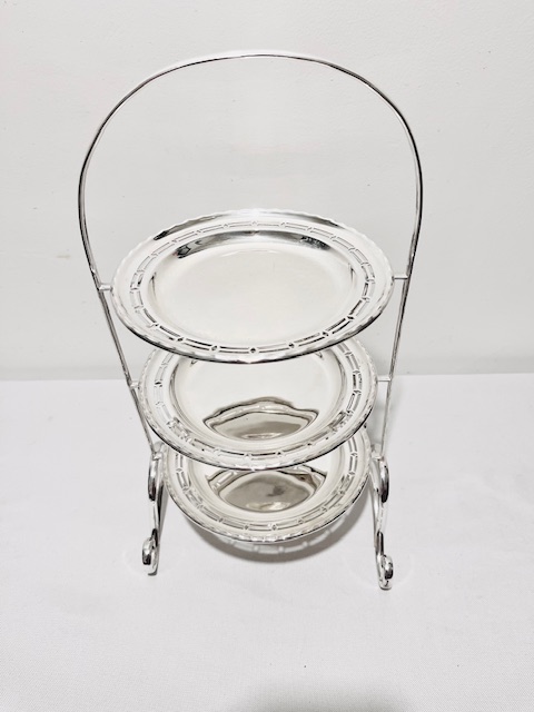 Vintage Silver Plated Three Tier Cake Stand with Loop Handle