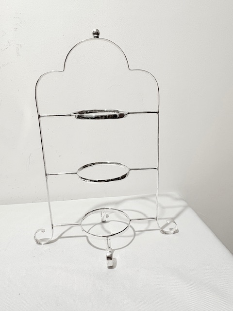Antique Silver Plated Three Tier Cake Stand on 4 Curled Feet