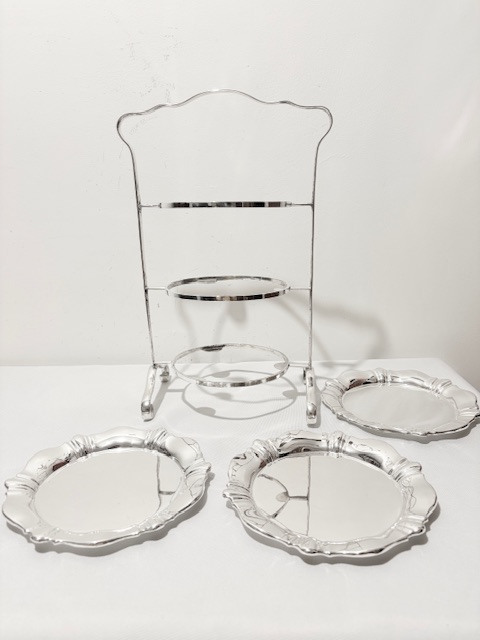 Antique Silver Plated Three Tier Cake Stand with Original Removable Plates