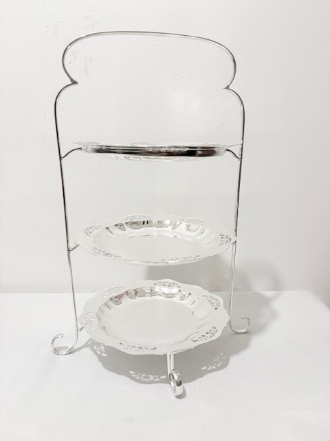 Vintage Silver Plated Cake Stand with Removable Plates Having Raised Edges