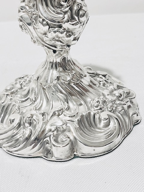 Pair of Ornate Short Antique Silver Plated Candlesticks