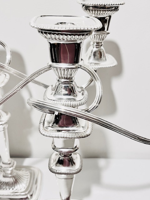 Pair of Antique Silver Plated Three Light Candelabra