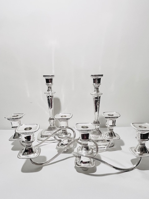 Pair of Antique Silver Plated Three Light Candelabra