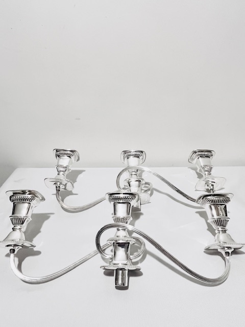 Pair of Antique Silver Plated Three Light Candelabra