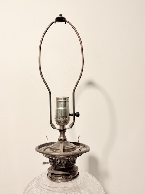 Antique Silver Plated Converted Oil Corinthian Column Table Lamp