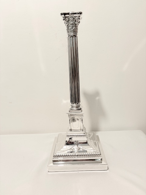 Antique Silver Plated Converted Oil Corinthian Column Table Lamp