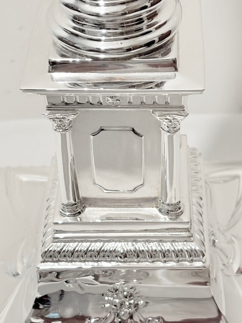 Antique Silver Plated Converted Oil Corinthian Column Table Lamp