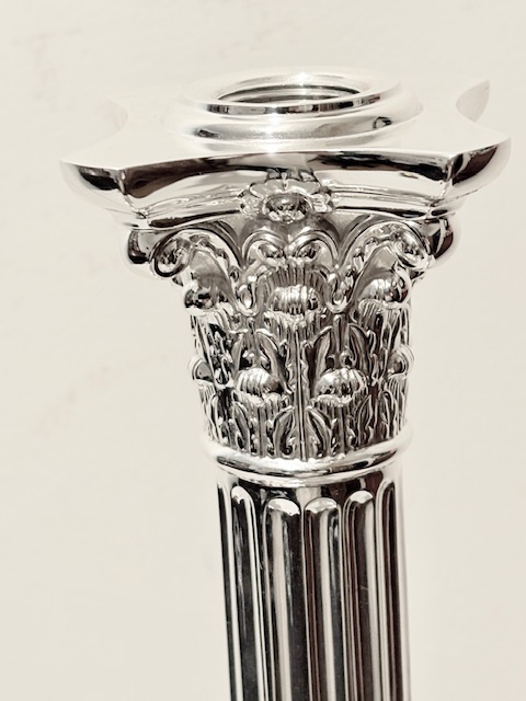 Antique Silver Plated Converted Oil Corinthian Column Table Lamp