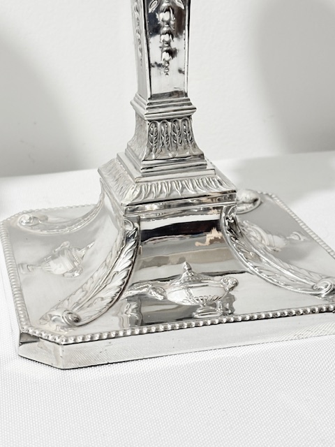 Handsome Pair of Old Sheffield Antique Candlesticks on Square Bases